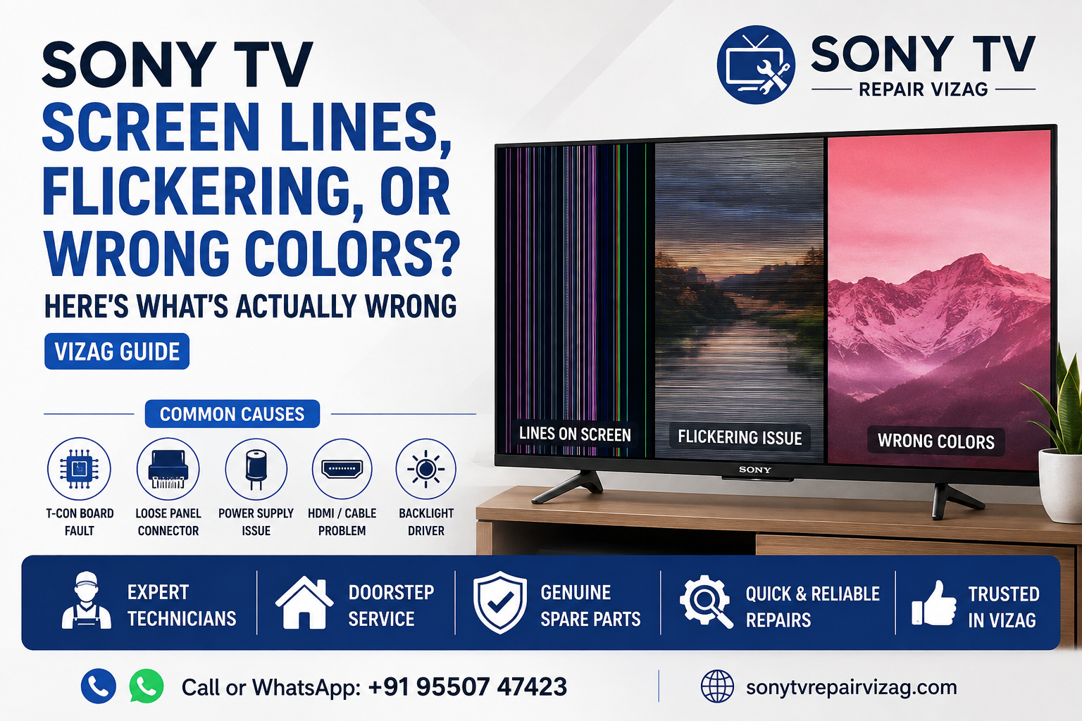Sony TV screen showing lines and flickering — repair